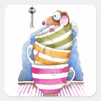 Adesivo Quadrado Rato numa xícara