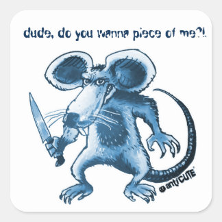 Adesivo Quadrado rato raivoso com azul de faca