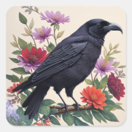 Adesivo Quadrado Raven Colorful Flowers Art