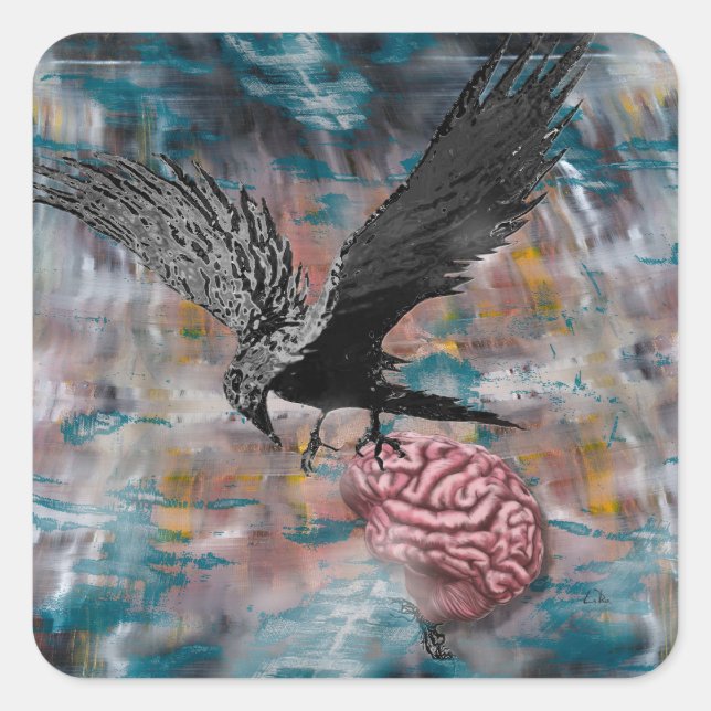 Adesivo Quadrado Raven Crow Black Bird Abstrato surreal Art (Frente)