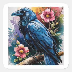 Adesivo Quadrado Raven e Rosa