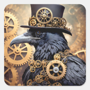 Adesivo Quadrado Raven em Top Hat Steampunk Art