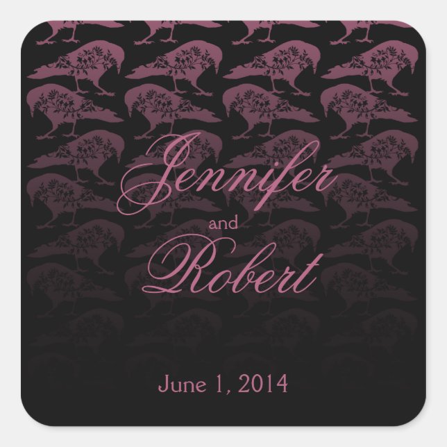 Adesivo Quadrado Raven Gothic Wedding Envelope Selo (Frente)