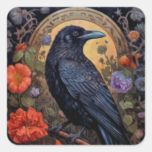Adesivo Quadrado Raven Preto com Design Gótico Flores