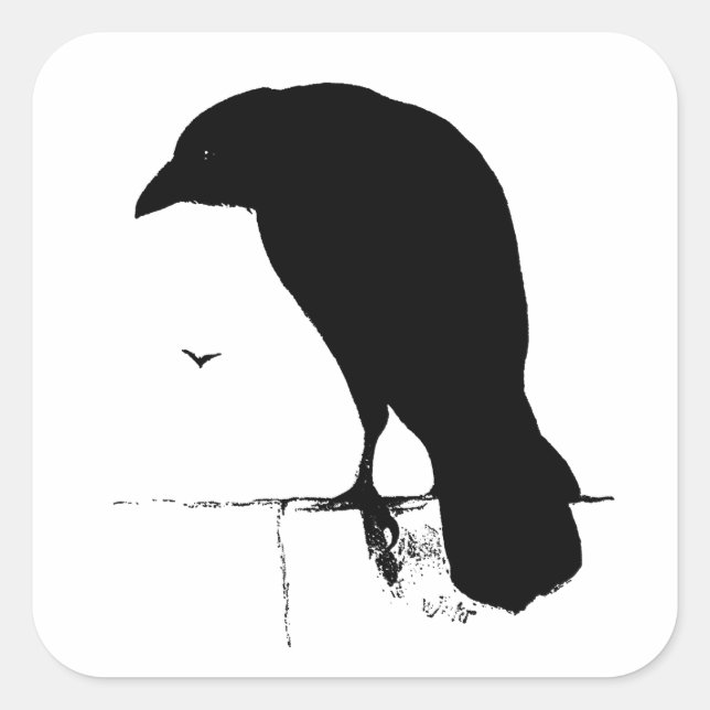 Adesivo Quadrado Raven Silhouette - Gótico Vintage Ravens & Crows (Frente)