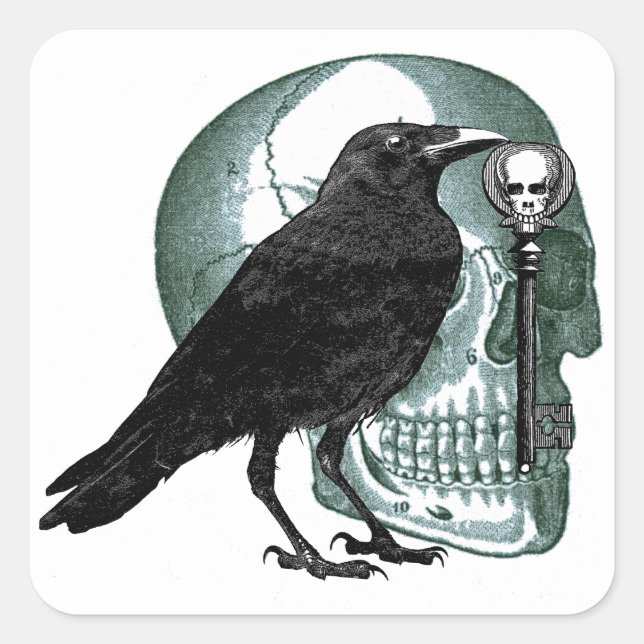 Adesivo Quadrado Raven Skull Skeleton Key (Frente)