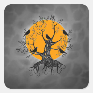 Adesivo Quadrado Raven Tree with Moon