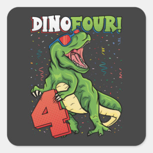 Adesivo Quadrado Rawr Eu sou um Dinofour 4º Dinossauro de Aniversár