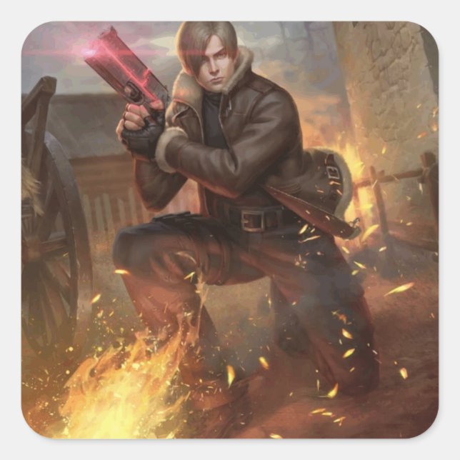 Adesivo Quadrado RE4 Leon na aldeia (Frente)