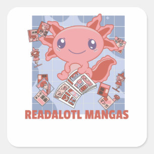 Adesivo Quadrado Readalotl Axolotl Aloja Animais Doce Mangas