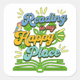 Adesivo Quadrado Reading is My Happy Place Colorful Square Sticker