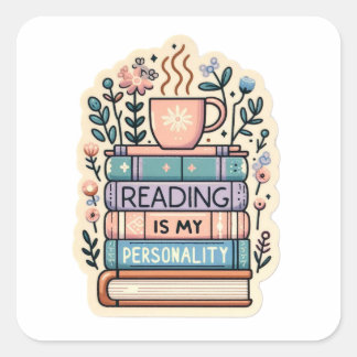 Adesivo Quadrado Reading Is My Personality Sticker - Cozy Bookworm 