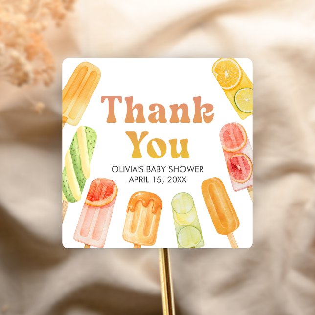 Adesivo Quadrado Ready to Pop Popsicle Baby Shower (Popsicle Summer Baby Shower Sticker)