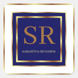 Adesivo Quadrado Real Azul E Monograma Dourado Geométrico