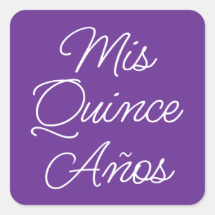 Adesivo Quadrado Real Purple White Script Mis Quince Anos