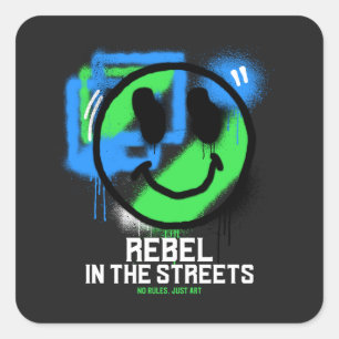 Adesivo Quadrado Rebelde nas Ruas Grafite Smiley Arte Urbana