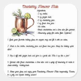 Adesivo Quadrado Receita de Cocktail de Mule Moscou Feriada