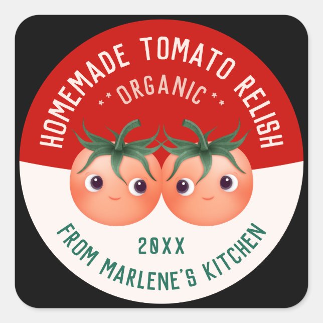 Adesivo Quadrado Receita de conservas caseiras de tomate bonito (Frente)