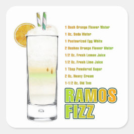 Adesivo Quadrado Receita de Coquetel Ramos Gin Fizz Arte