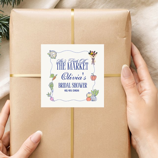 Adesivo Quadrado Recém-saídos do Mercado Chá de Panela Bem-vindos a (Fresh Off the Market Bridal Shower Welcome To Square Sticker)