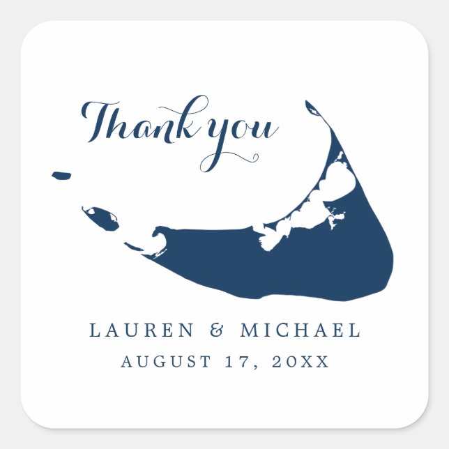 Adesivo Quadrado Recepção de casamento de Mapa da Ilha Nantucket Az (Frente)