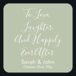 Adesivo Quadrado Recepção de casamento Personalizada de Script Pers<br><div class="desc">amar risos e alegremente, sempre depois dos autocolantes de casamento, para o almoço chic de recepção, o autocolante de caligrafia hen do bach, para ir tratar a etiqueta do favor, chá de panela de festa de noivado, bolsa de boas-vindas de convidado de nome personalizado, data de citação da noite de...</div>