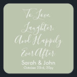 Adesivo Quadrado Recepção de casamento Personalizada de Script Pers<br><div class="desc">amar risos e alegremente, sempre depois dos autocolantes de casamento, para o almoço chic de recepção, o autocolante de caligrafia hen do bach, para ir tratar a etiqueta do favor, chá de panela de festa de noivado, bolsa de boas-vindas de convidado de nome personalizado, data de citação da noite de...</div>