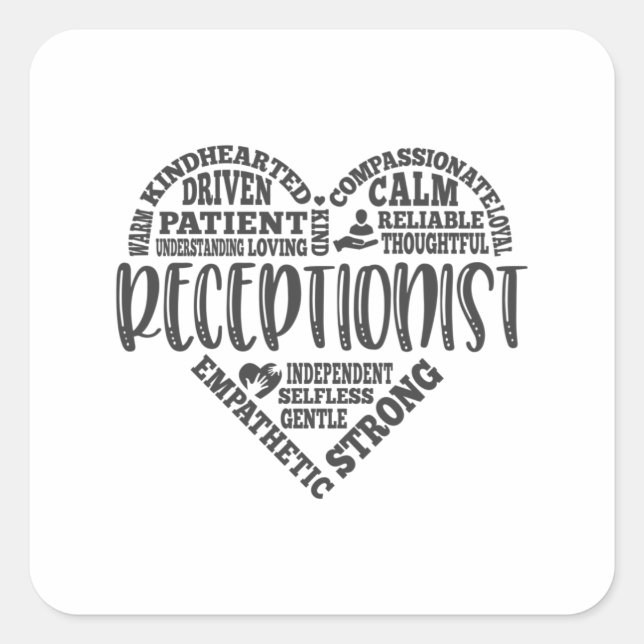 Adesivo Quadrado Recepcionista, Secretária, Escola (Frente)