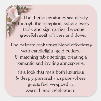 Adesivo Quadrado Reception Ceremony - Pink Roses & Doves