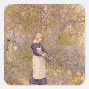 Adesivo Quadrado Recolhendo a madeira para a mãe