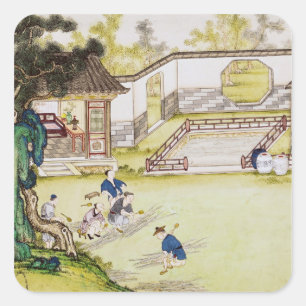 Adesivo Quadrado Recolhendo o bambu para fazer o papel