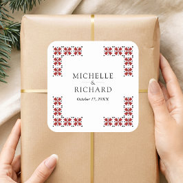 Adesivo Quadrado Red and Black Ukrainian Embroidery Wedding