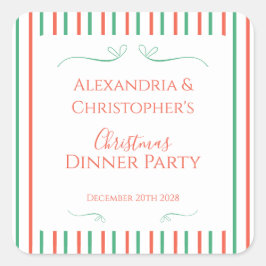 Adesivo Quadrado Red and Green Stripe Christmas Dinner Party