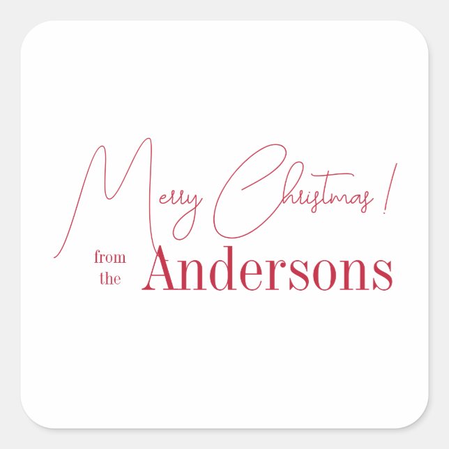 Adesivo Quadrado Red and white Christmas from Family Name (Frente)