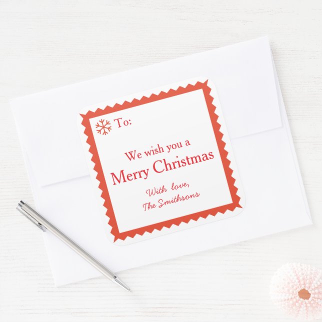 Adesivo Quadrado Red and White Merry Christmas Wishes Message (Envelope)