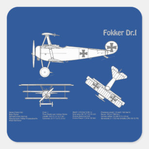 Adesivo Quadrado Red Baron Fokker Dr. 1 - Avião Blueprint ABD
