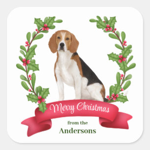 Adesivo Quadrado Red Berry Holly Banner Beagle Natal