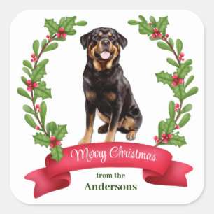 Adesivo Quadrado Red Berry Holly Banner Rottweiler Natal