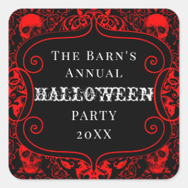 Adesivo Quadrado Red Black Halloween Damask Skull Gothic Personaliz
