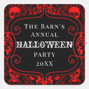 Adesivo Quadrado Red Black Halloween Damask Skull Gothic Personaliz