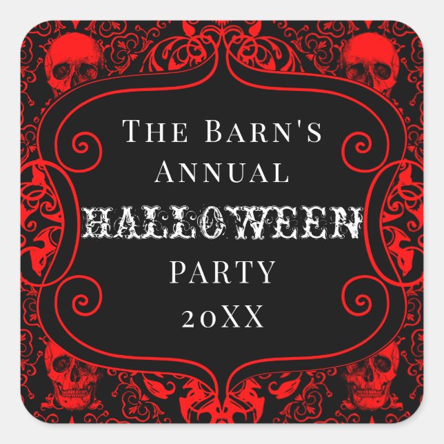 Adesivo Quadrado Red Black Halloween Damask Skull Gothic Personaliz (Frente)