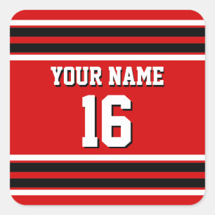 Adesivo Quadrado Red Black White Team Jersey Nome Personalizado