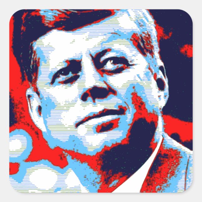 Adesivo Quadrado Red Blue Pop Art JFK John F. Kennedy (Frente)