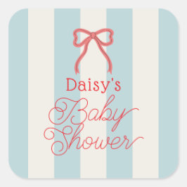 Adesivo Quadrado Red Bow & Blue Stripes Baby Shower