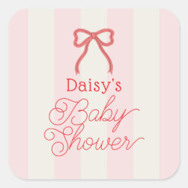 Adesivo Quadrado Red Bow & Pink Stripes Baby Shower