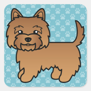 Adesivo Quadrado Red Cairn Terrier Cartoon Dog Ilustração Azul