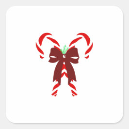 Adesivo Quadrado Red Candy Canes with Pine Needles & Bow