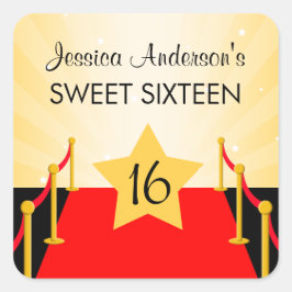 Adesivo Quadrado Red Carpet Hollywood Sweet 16 Aniversário