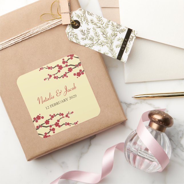 Adesivo Quadrado Red Cherry Blossoms Sakura Asiática Casamento Favo (Presentear)