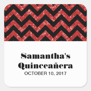 Adesivo Quadrado Red Chevron Glitter Quinceañera Stickers